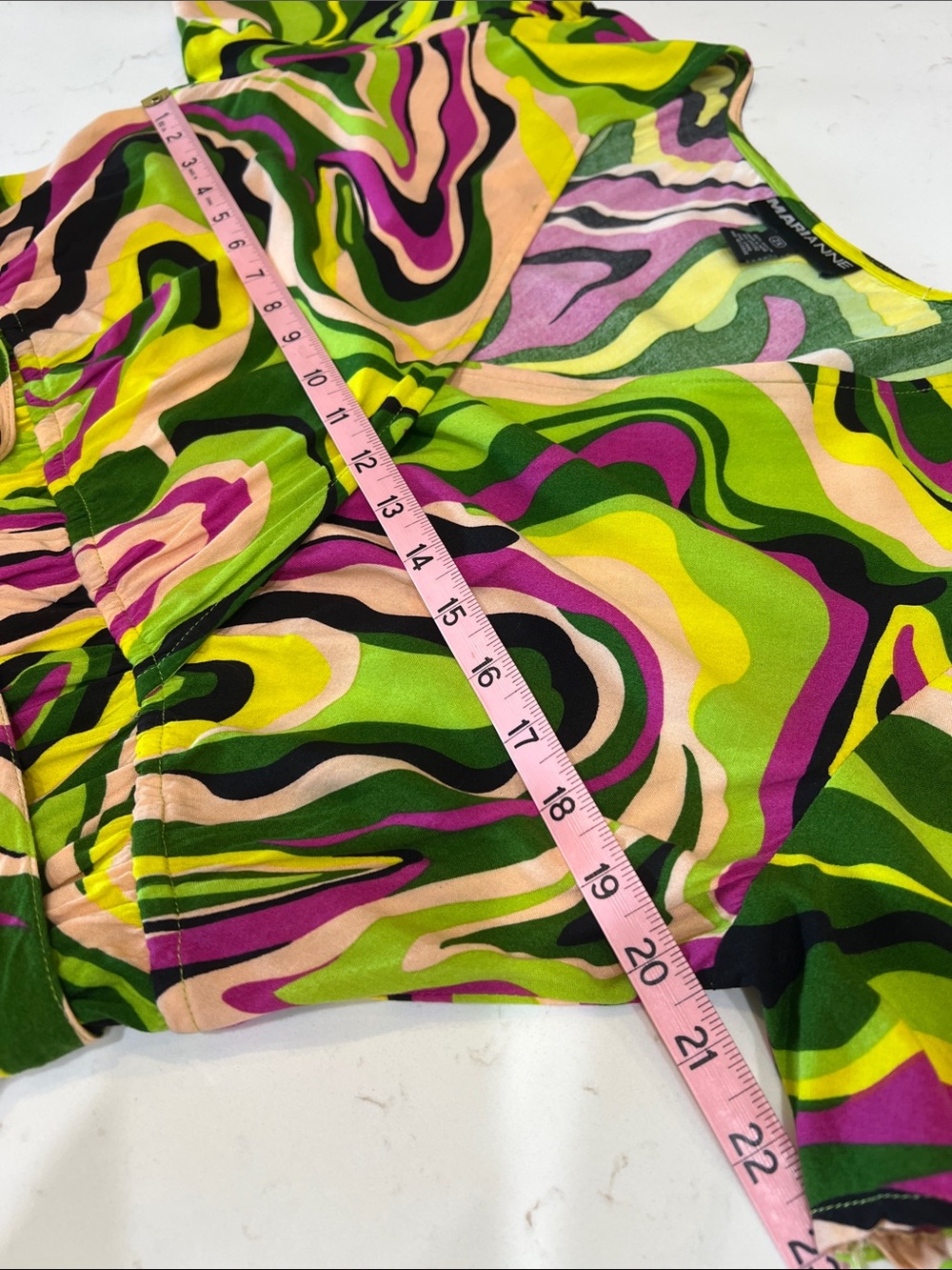 Marianne 2X Psychedelic Swirl Maxi Dress Flutter Sleeve Rayon Belted - Picture 5 of 7